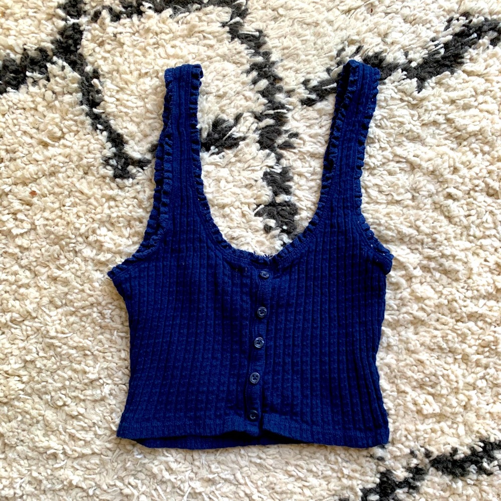 Urban Outfitters Blue Ribbed Cropped Tank Top